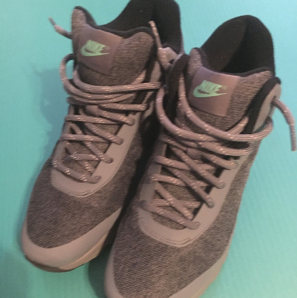 Grey and teal reflective nike fusions